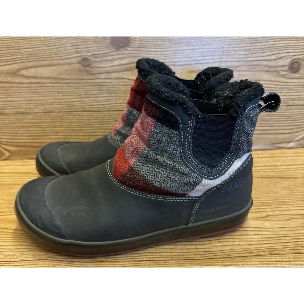 Keen Elsa Chelsea Waterproof Boots Gray Red Plaid Wool Womens Size 9.5‎